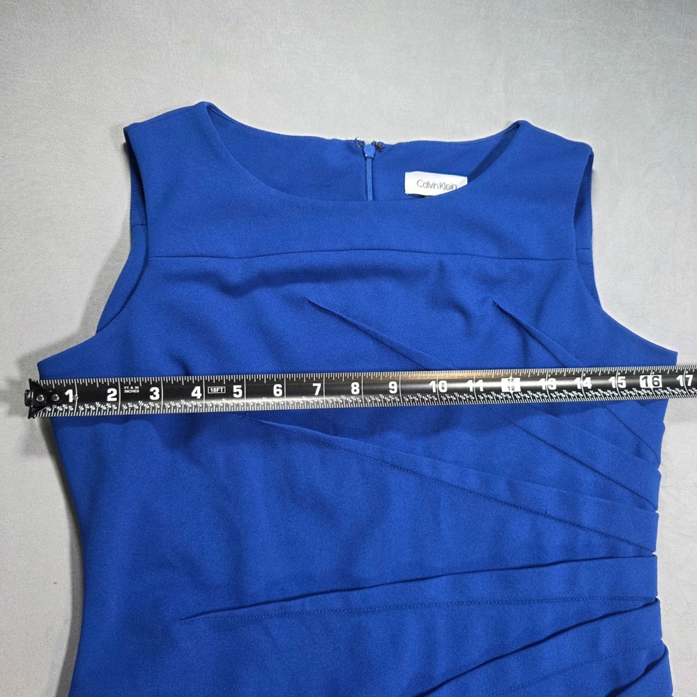 Calvin Klein Royal Blue Sunburst Pleated Sheath Dress 8P Sleeveless Boat Neck - Picture 5 of 12
